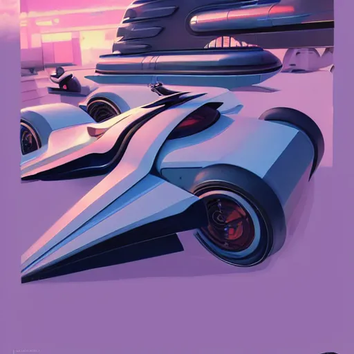 Prompt: concept art of an art - deco batmobile. matte painting by beeple and rhads and peter mohrbach. cgsociety, car and driver magazine, artdeco, retrofuturism, vaporwave aesthetic, sci - fi, artstation hq