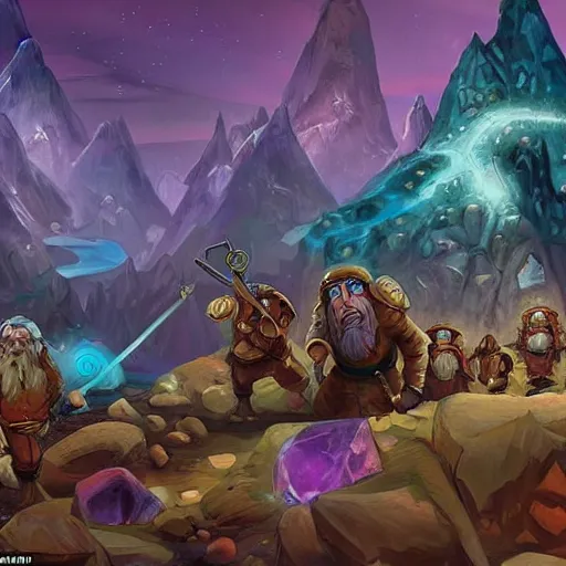 Image similar to dwarf pioneers have discovered an ancient path of the great empire of the ancient dwarves, illuminated by crystals and paved with gems