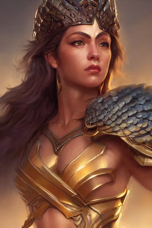 Image similar to amazon valkyrie athena, d & d, fantasy, portrait, highly detailed, headshot, digital painting, trending on artstation, concept art, sharp focus, illustration, art by artgerm and greg rutkowski and magali villeneuve