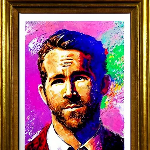 Image similar to ryan reynolds by leroy neiman, intricate, ultra detailed painting, atmospheric lighting, golden hour