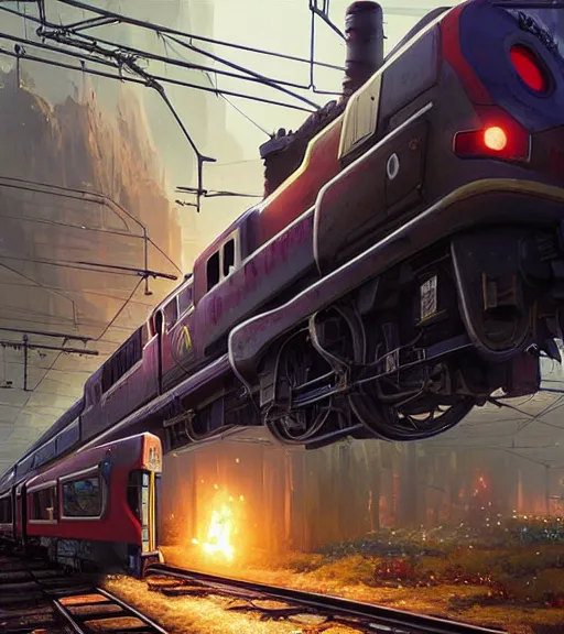 Image similar to highly detailed train in gta v, stephen bliss, unreal engine, fantasy art by greg rutkowski, loish, rhads, ferdinand knab, makoto shinkai and lois van baarle, ilya kuvshinov, rossdraws, tom bagshaw, global illumination, radiant light, detailed and intricate environment