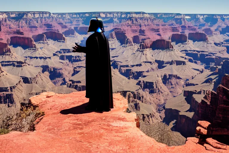 Prompt: Darth Vader visiting the Grand Canyon, 4k photography