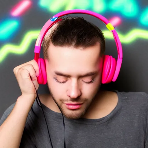Prompt: neon dubstep lover wearing headphones
