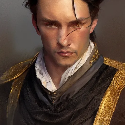 Prompt: georgian nobleman, portrait, D&D, fantasy, highly detailed, digital painting, artstation, concept art, sharp focus, illustration, art by artgerm and greg rutkowski and alphonse mucha