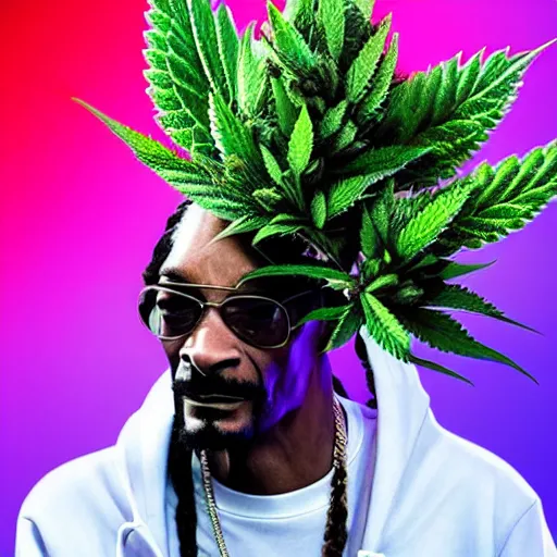 Image similar to snoop dogg as a beautiful giant marijuana bud, weta 8 k hyper realistic detailed cinematic still, volumetric lighting surreal photorealism