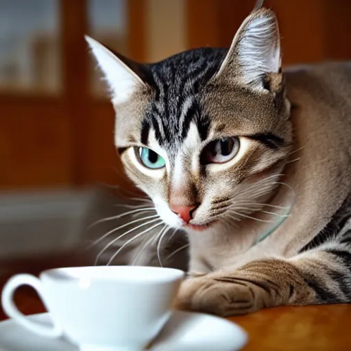 Prompt: cat drinking tea