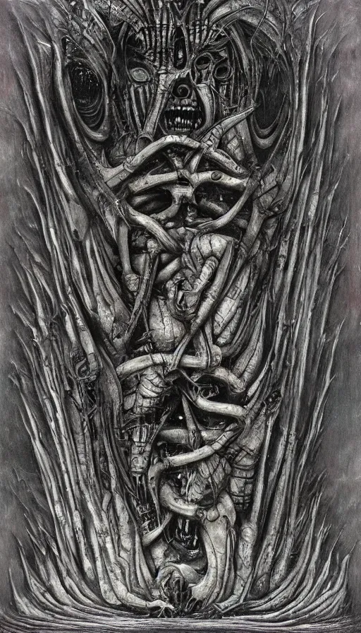 Image similar to the end of the world, by hr giger