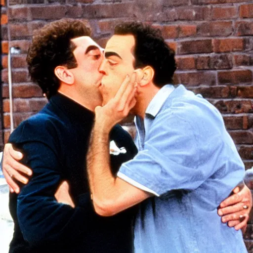 Image similar to jerry seinfeld kissing kramer