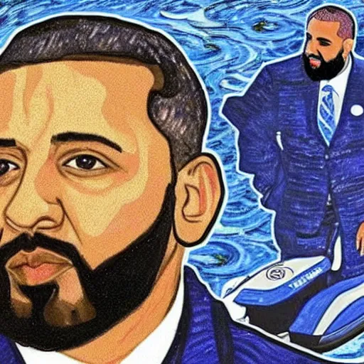 Image similar to Obama and DJ Khaled riding a jet ski, by Van Gogh