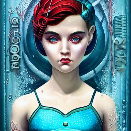 Image similar to lofi underwater bioshock portrait of mermaid, Pixar style, by Tristan Eaton Stanley Artgerm and Tom Bagshaw.