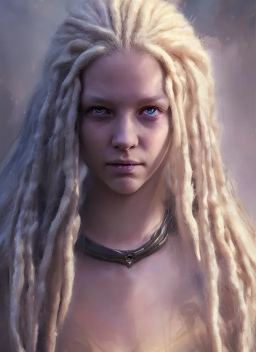 Image similar to fantasy changeling girl with blonde dreadlocks revealing her true nature, staring eyes, dim light, front game card, marvel comics, dark, intricate, highly detailed, smooth, smirking, artstation, digital illustration by ruan jia and mandy jurgens and artgerm and wayne barlowe and greg rutkowski and zdislav beksinski