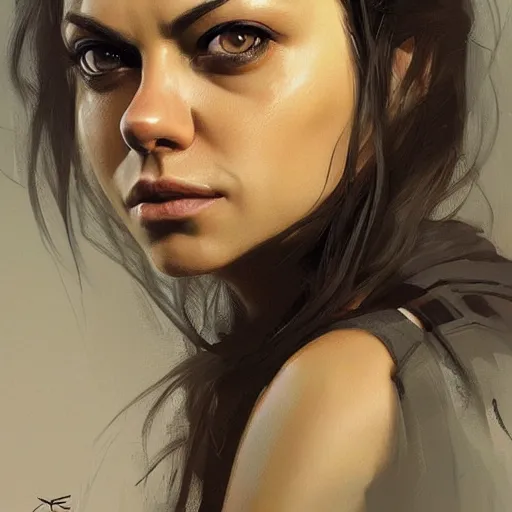 Image similar to “ portrait of mila kunis by greg rutkowski, young, attractive, highly detailed portrait, scifi, digital painting, artstation, concept art, smooth, sharp foccus ilustration, artstation hq ”