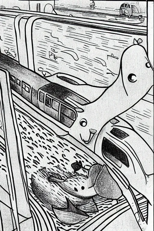 Image similar to drawing of a narwhal taking the subway by matt groening