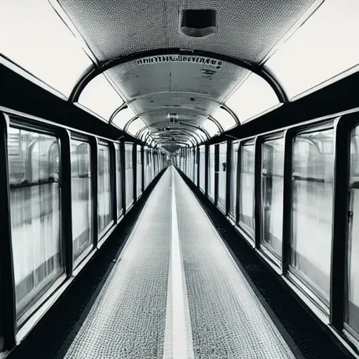 Image similar to a inside of a train hallway the train hallway is empty and train is moving the window view is a sunset view of a beautiful landscape