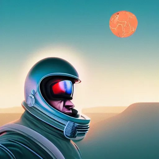 Prompt: retrofuturistic portrait of a man with in astronaut helmet, smooth transparent visor, reflective gradient showing earth, detailed space graphics in background, close up, quint buchholz, wlop, dan mumford, artgerm, liam brazier, peter mohrbacher, raw, featured on artstation, octane render, cinematic, elegant, intricate, 8 k