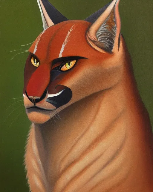 Prompt: a beautiful painting of caracal beast-man with white mane, trending on artstation