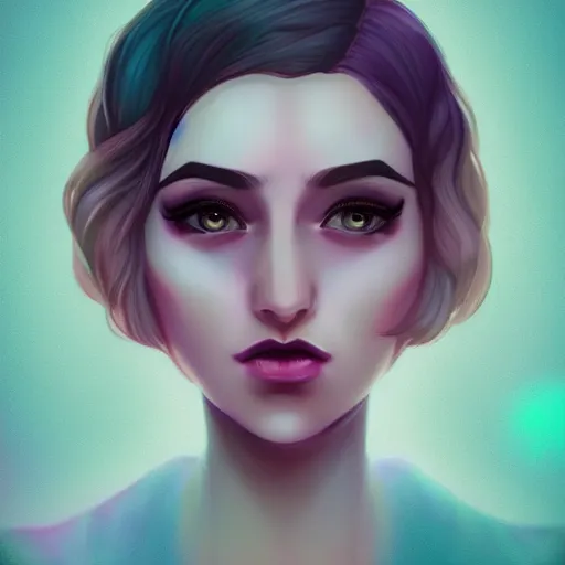 Image similar to portrait of a woman inspired by lois van baarle, illustration iridescent, iridescent hair, face, hair styles, light make up self confidence, cinematic 8 k