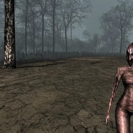 Prompt: half silent hill half morrowind, realistic, highly detailed