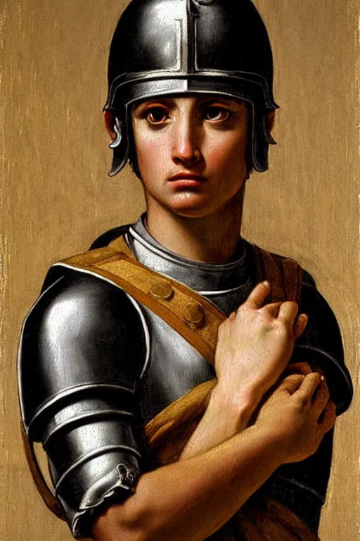 Image similar to renaissance painting of roman soldier, short black hair, pleading face, tears dripping from the eyes, emotions closeup, dressed in roman armour, ultra detailed, art by Guido Reni style, Vincenzo Catena style