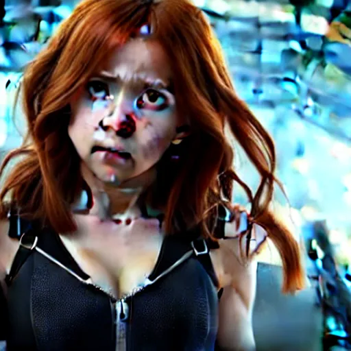 Image similar to Still image of Ochako Uraraka as Black Widow in Avengers (2012), cinematic shot, 8k, hyperdetailed