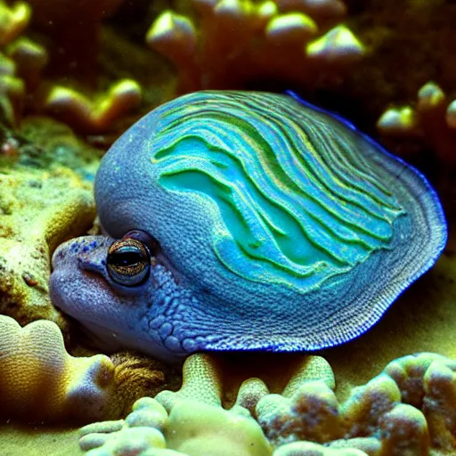 Image similar to toad hiding in giant clam