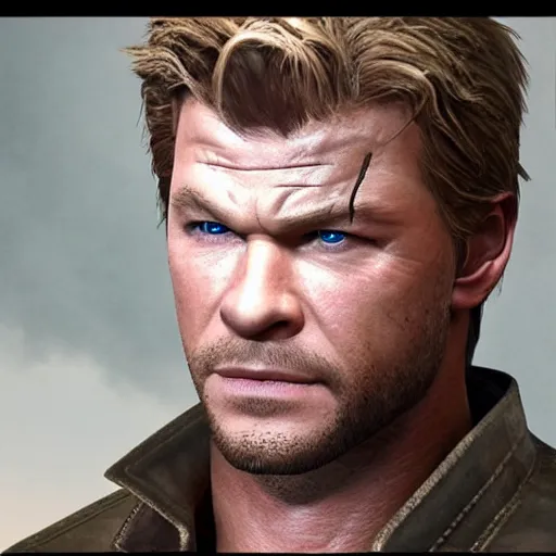 Image similar to Solid Snake portrayed by Chris Hemsworth, HD, photorealistic, cinematic lighting,