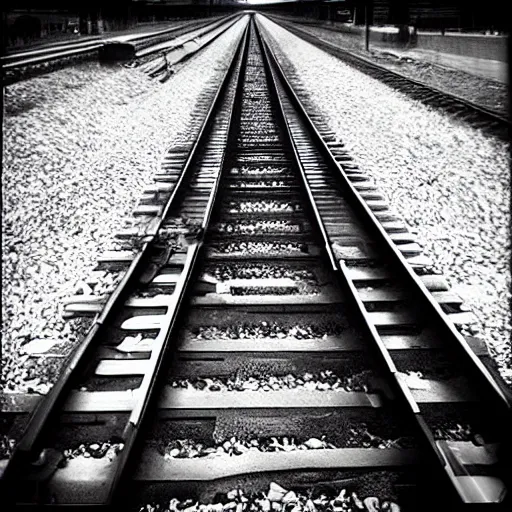 Image similar to “a train laying tracks as it travels, surreal, photrealism, 3D”