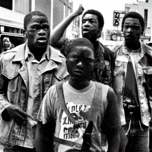 Image similar to film still, black rioters, in Los Angeles 1992 Riots