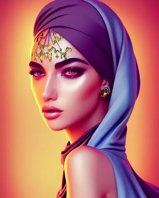 Image similar to richly detailed color illustration of very very very very very beautiful Arab fashion model illustrated by Artgerm and Mina Petrovic and Timothy Kong and Marina Federovna. 3D shadowing