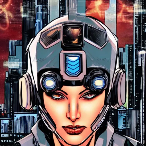 A comic book cover of a female cyberpunk mercenary | Stable Diffusion