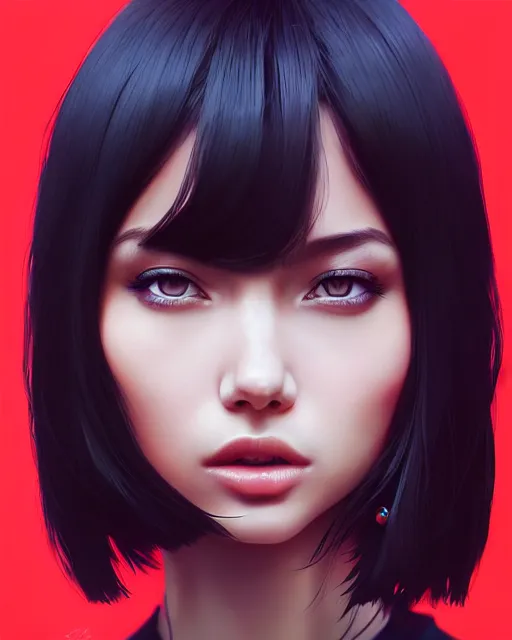 Image similar to full 1 2 0 mm face shot of a beautiful kazakh girl, in tshirt, furious, by saruei and guweiz and ilya kuvshinov and george miller, digital art, highly detailed, intricate, sharp focus, trending on artstation hq, deviantart, pinterest, unreal engine 5, 4 k uhd image