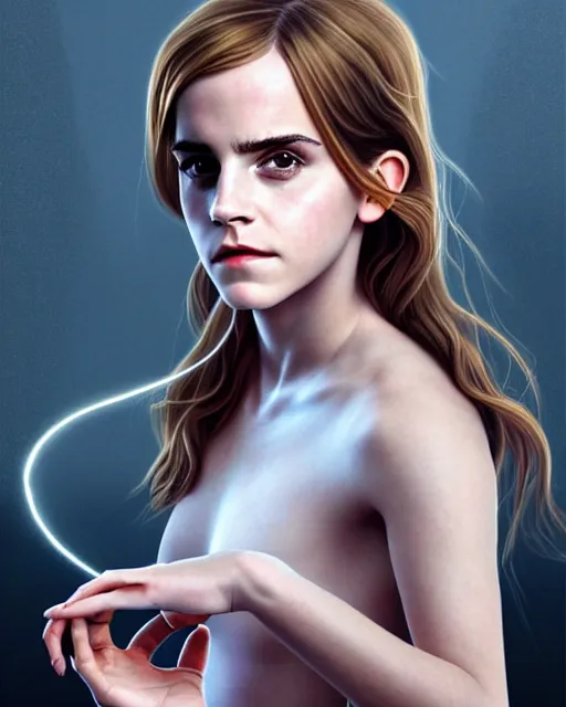 Image similar to emma watson as hermione cast wand spell, hogwarts, d & d, soft diffused light, bjork aesthetic, translucent, by rineke dijkstra and artgerm, intricate details, highly detailed, masterpiece,