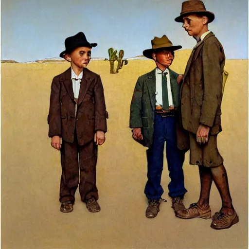 Image similar to dapper men in a desert, by norman rockwell