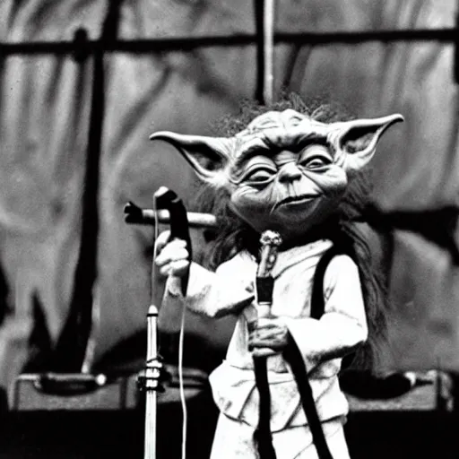 Image similar to yoda performing at woodstock