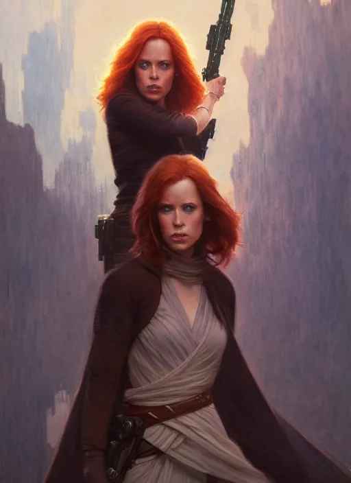 Image similar to mara jade skywalker and luke skywalker ultra detailed, deep focus, intricate painting by greg rutkowski, magali villeneuve and claude monet, trending on artstation