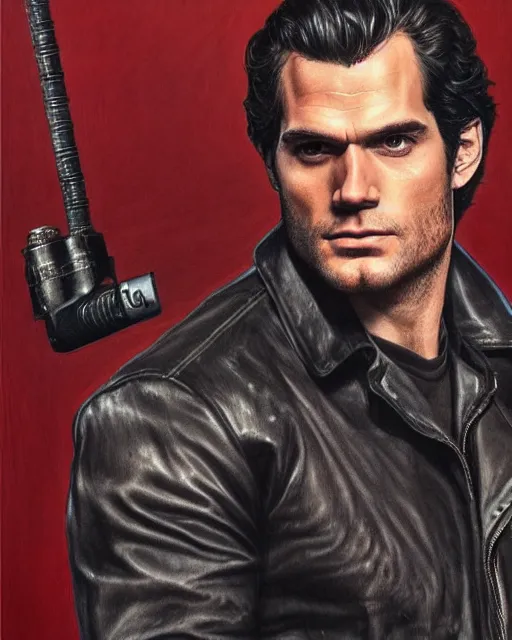 Prompt: portrait of henry cavill, gritty, dark, wearing a leather jacket, very detailed eyes, hyperrealistic, very detailed painting by Glenn Fabry, by Joao Ruas, by Artgerm