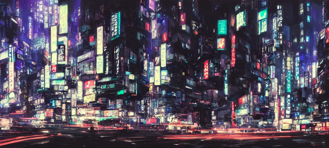 Prompt: shinjuku at night, concept art by theo prins, long exposure, ultra wide lens