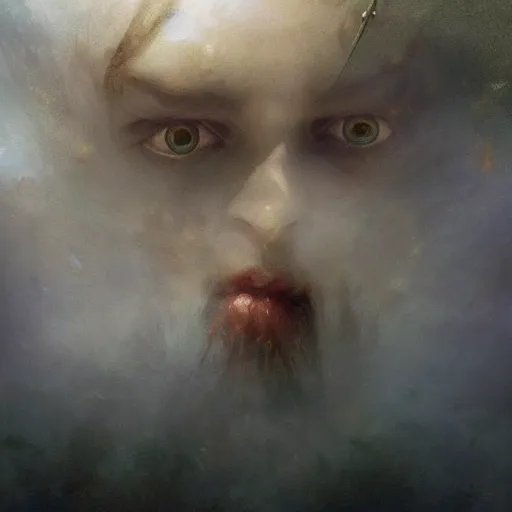 Image similar to dreams of the fae; three-quarters portrait; heterochromia; oil paints; 8k, surrealism, abstract imagery by Ivan Aivazovsky; by Aleksi Briclot; by Marc Simonetti