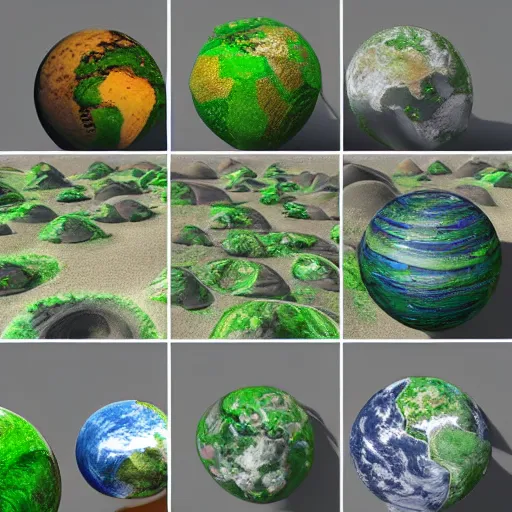 Image similar to a highly detailed 3 d render of green solarpunk planets