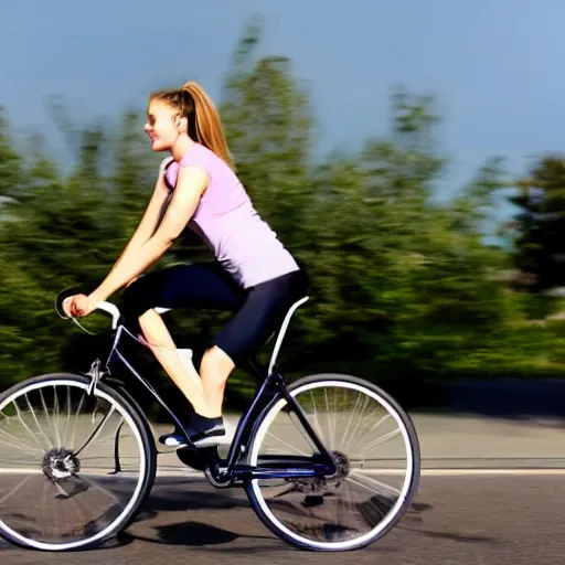 Image similar to An attractive woman riding a bicycle without a seat, high definition, high quality, award winning,