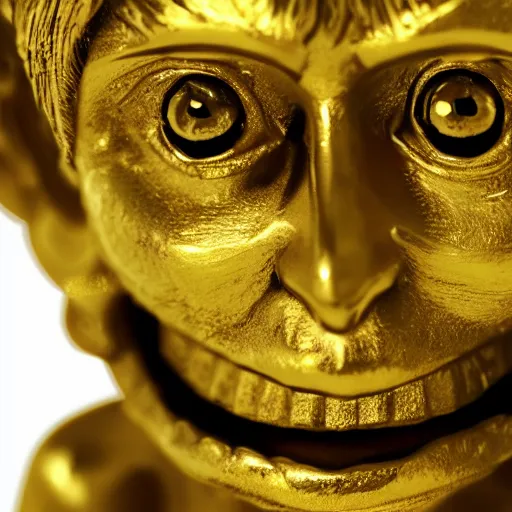 Image similar to a close up photo of a detailed golden statue of Monkey D. Luffy, 8K,