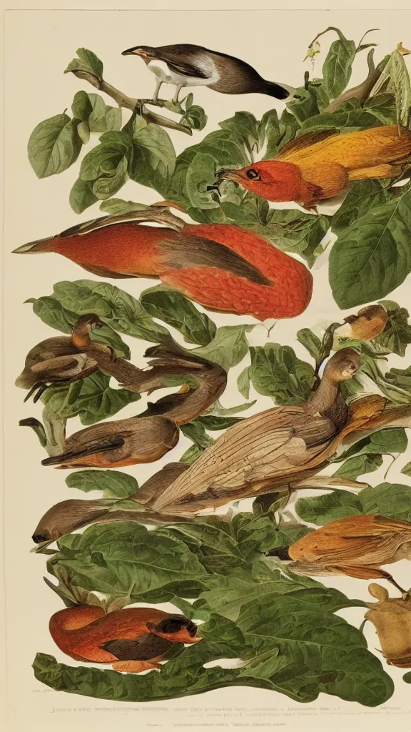 Image similar to a collection of food, illustration by john james audubon circa 1 8 3 8