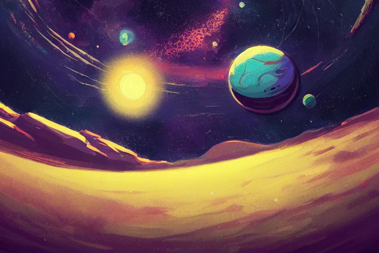 Prompt: a detailed painting of a marble like planet floating in space in a sea of colorful sea of stars, by alena aenami, petros afshar and greg rutkowski trending on artstation, deviantart, planet, clouds, earth, exoplanet, stars