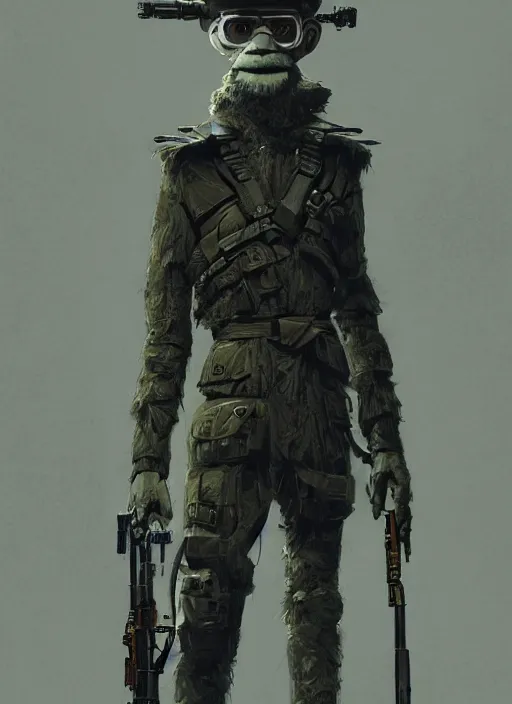 (0111) Male ranger hunter post - apocalyptic sci-fi sniper with antigas mask