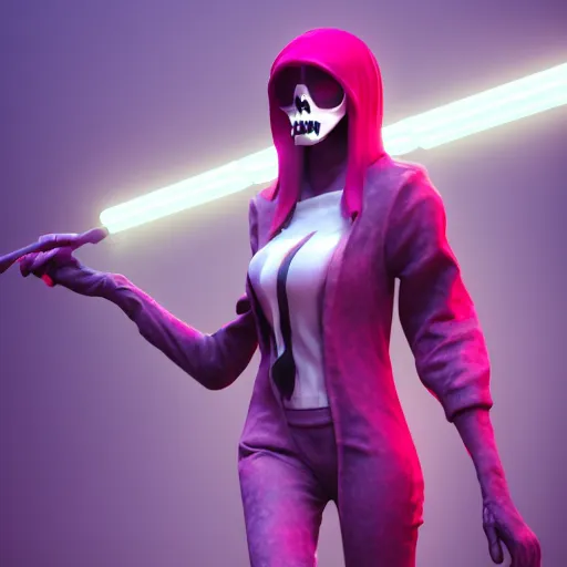 Prompt: candypunk grim reaper, character design, high quality digital art, render, octane, redshift, volumetric lighting, oled