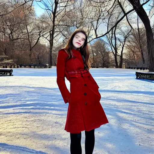 Image similar to anya taylor joy in central park at winter, ultra detailed, ultra realistic, photorealistic dynamic light, fan photo