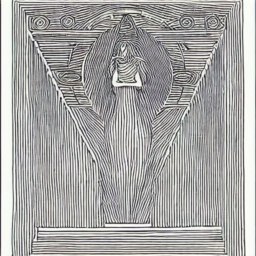 Prompt: digital art, coloring - in sheet by josef albers harrowing. the sculpture shows venus seated on a crescent moon. she is surrounded by the goddesses ceres & bacchus, who are both holding cornucopias.