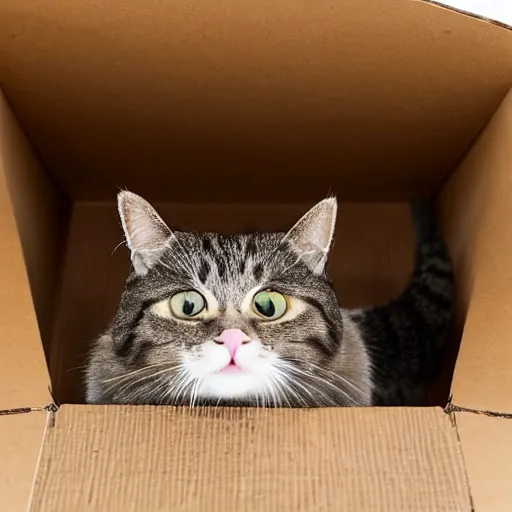Prompt: cat in a cardboard box