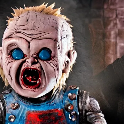 Image similar to screaming chucky doll as the white walkers on game of thrones octane render