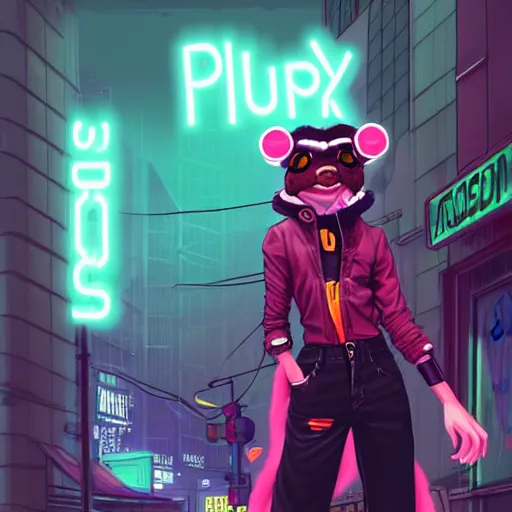 Prompt: beautiful furry digital art portrait commission of an androgynous anthro frog fursona wearing punk clothes in the streets of a cyberpunk city. neon signs. character design by charlie bowater, ross tran, artgerm, and makoto shinkai